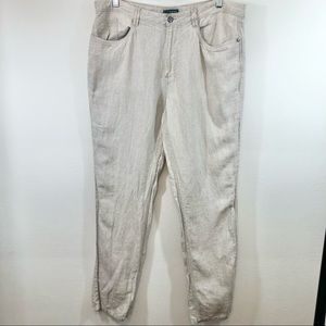 CUBAVERA Beige 100 Linen Pants Tapered Leg Size 38x32 Five Pocket